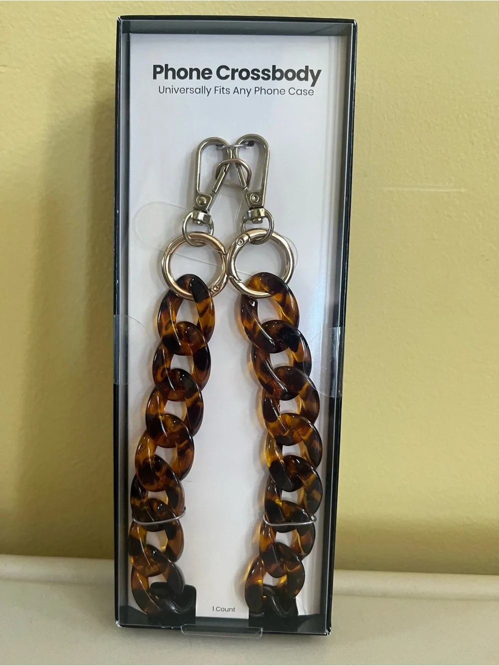 Phone Crossbody Chain Strap - Tortoiseshell Brown